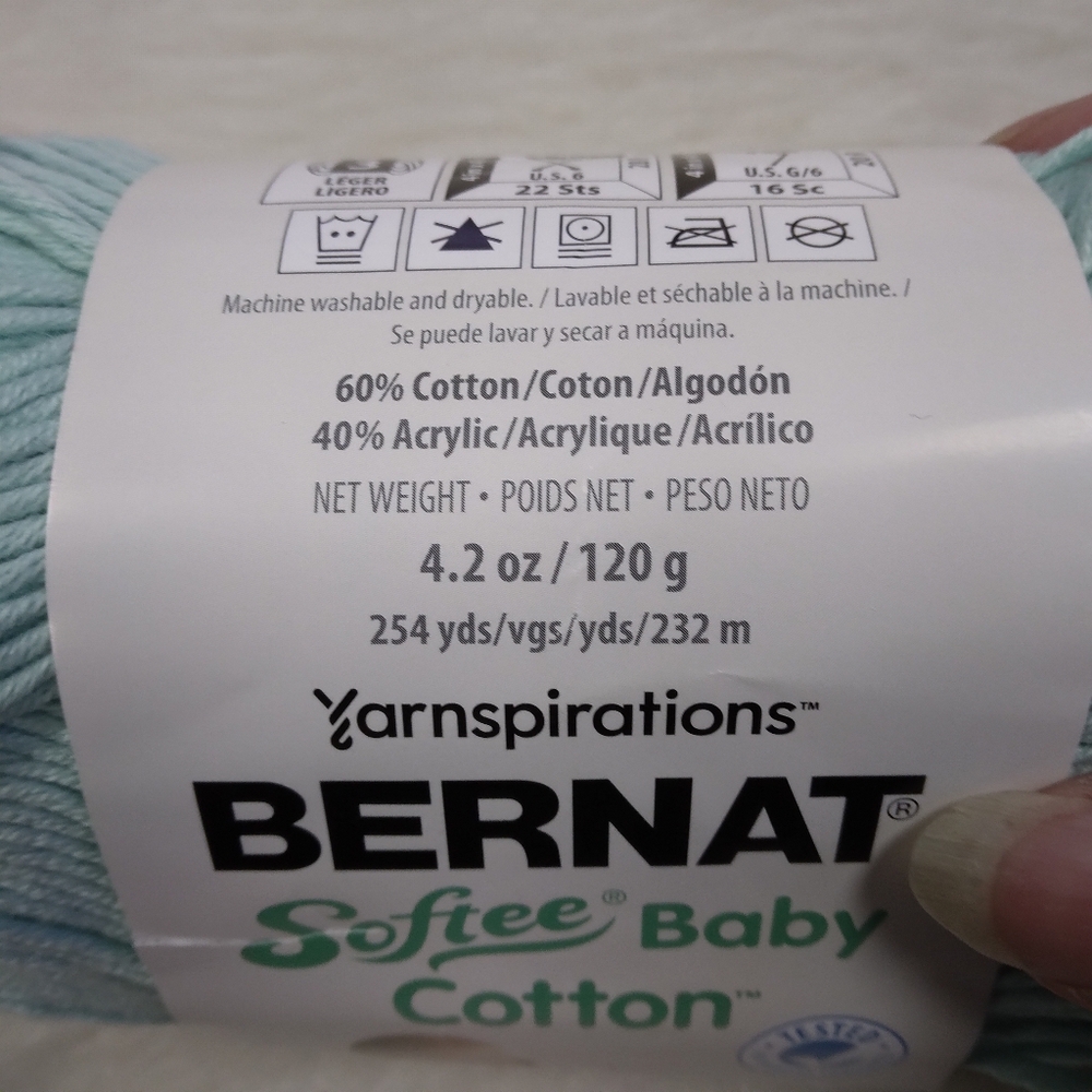 YARN Bernat Softee Baby Cotton, 4.2 Ounces, Aqua Mist - Picture 2 of 6